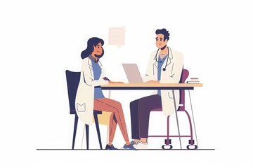 Flat illustration of doctor taking care  patients in hospital room, AI generated