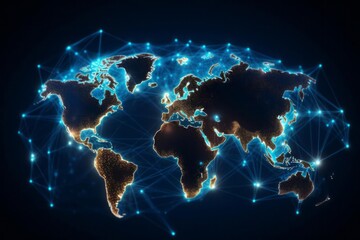 A world where glowing lines symbolize global connectivity to educational resources and platforms via the Internet. The role of technology in providing access to education to people around the world.