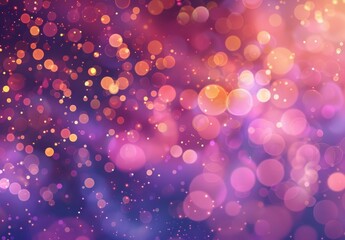 A trendy banner in 2024's popular peach fuzz hue features abstract peach, pink, and purple bokeh, adorned with golden sparkles for a festive glow perfect for parties, holidays, birthdays, and invitati - obrazy, fototapety, plakaty