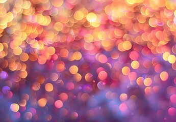 A trendy banner in 2024's popular peach fuzz hue features abstract peach, pink, and purple bokeh, adorned with golden sparkles for a festive glow perfect for parties, holidays, birthdays, and invitati