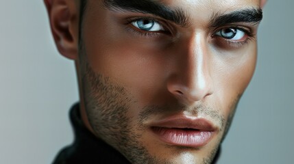 Obraz premium sensual male model closeup; concept of beauty, skin care treatment and cosmetics for men