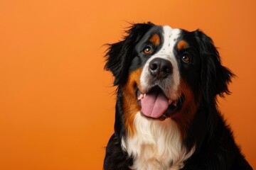 Adorable Bernese Mountain Dog on Beautiful Color Background. Breed of Cattle Dogs, Known for their Care and Stunning Canine Features - obrazy, fototapety, plakaty