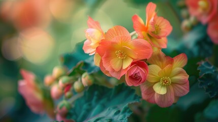 Fototapeta na wymiar Breathtaking Depth of Field of Colorful Begonia Blossoms in a Lush Garden - A Natural Beauty of Summer Colors