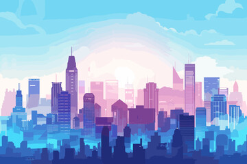 City skyline with soft pastel colors