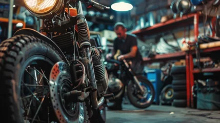 Foto auf Leinwand Vintage Motorcycle repair and decoration service garage © Pravinrus