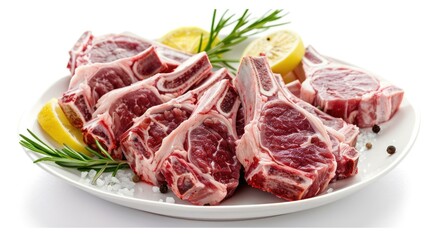 Fototapeta premium Fresh and Delicious Raw Lamb Cutlets Ready for Cooking - Isolated on White Background