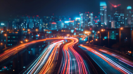 traffic in the city, Traffic High speed light trails in motion, glow lines, Colorful light trails with motion effect. dynamic and high speed, Panoramic high speed technology concept of city, Ai 