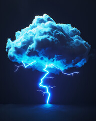 Storm Cloud with Lightning Bolt Isolated on Black Background