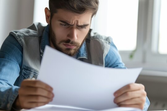 Man Reading Overdue Debt Collection Notice - Final Notice Bill Due Past Due Date