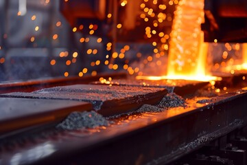 Molten metal pouring in steel foundry