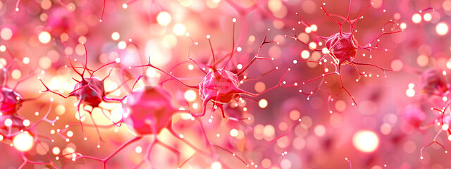 Abstract 3D background - neural cells - DNA - pink and fuchsia seamless pattern
