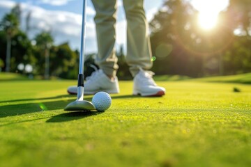 Perfecting the Putt: Professional Golfer Aiming for the Hole on Green Background