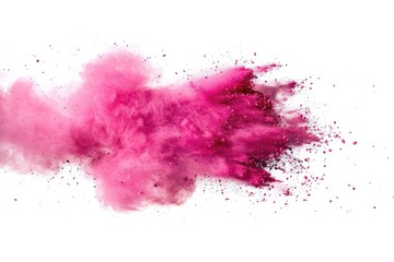 Pink Dust Explosion on White Background. Creative Abstract Art with Colored Powder Splatter, Freeze Motion of Pink Ash Burst - obrazy, fototapety, plakaty