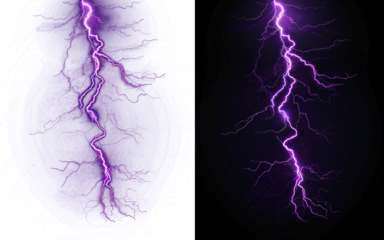 Colored Lightning Bolt Isolated on Transparent Background Translucent Colored Lightning Bolt for Design Use Isolated Electric Energy Bolt in Vivid Violet