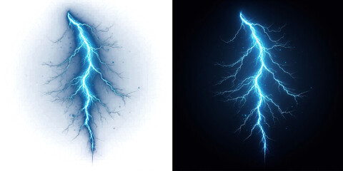 Blue Lightning Bolt Isolated on Transparent Background Translucent Colored Lightning Bolt for Design Use Isolated 