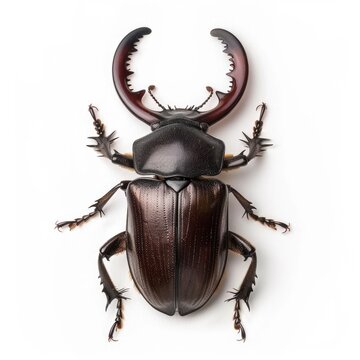 Stag Beetle on White Background. Macro Image of Brown Insect, Wildlife Bug Isolated for Design