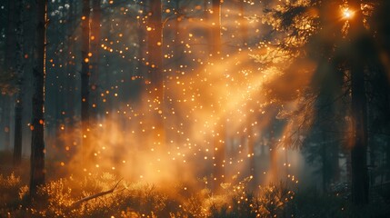 Enchanted Forest with Magical Glowing Lights