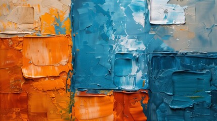 The vibrant oil paint texture in blue and orange captivates the eye with its dynamic hues and rich...