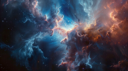 A starry nebula fills the space backdrop in a cosmic dance of light