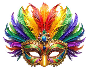 carnival mask with colorful feathers isolated on transparent background, element remove background, element for design