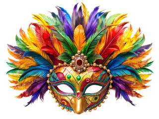 carnival mask with colorful feathers isolated on transparent background, element remove background, element for design