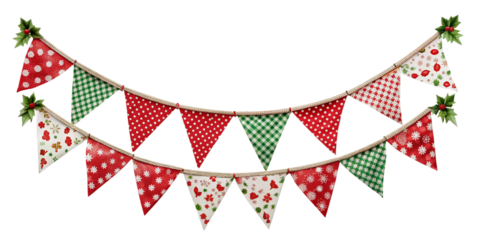 christmas bunting flag isolated on transparent background, element remove background, element for design