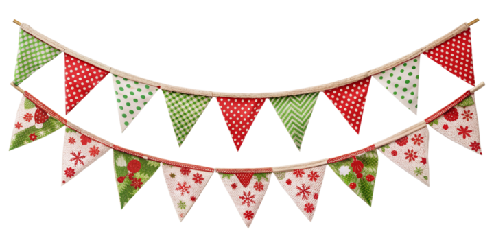 christmas bunting flag isolated on transparent background, element remove background, element for design
