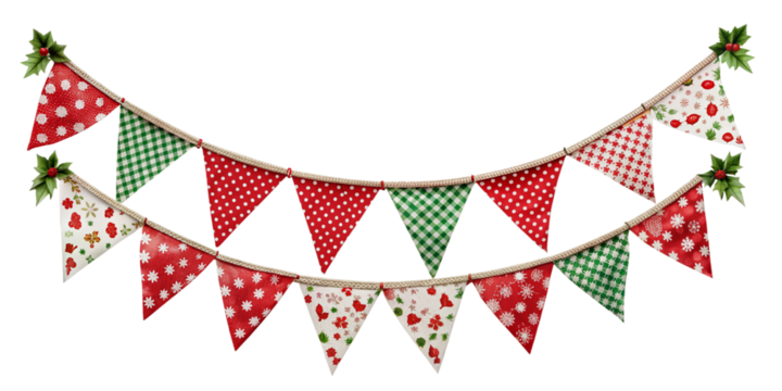 christmas bunting flag isolated on transparent background, element remove background, element for design