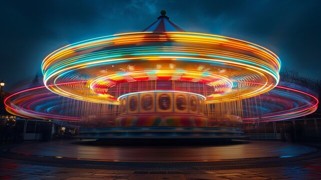 Colorful carousel spinning round and round