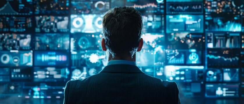 businessman with a futuristic interface