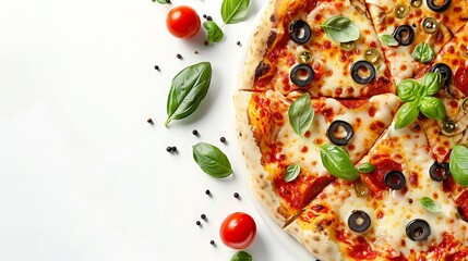 delicious Quattro Stagion pizza on white background