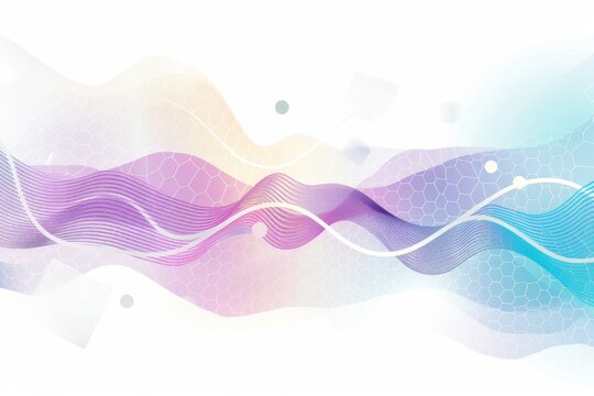 Abstract background with hexagons and wavy lines in purple, blue, and pink colors on a white background simple minimalist design uses colored linear geometric shapes Generative AI
