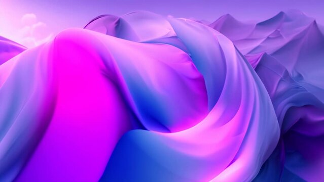 Abstract Painting of Blue and Purple Waves, Intertwined lavender and sapphire shapes representing the blend of sky and earth at dusk