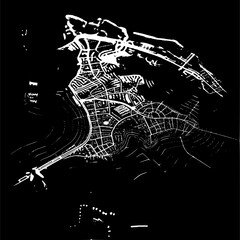 Aerial View Wireframe Map of Singapore, Geometric Representation