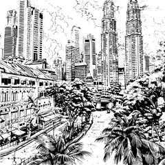 Illustration Print of Singapore, Whimsical Skyline Sketch