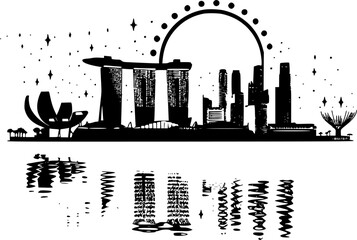 Silhouette of Singapore, Iconic and Dramatic - obrazy, fototapety, plakaty