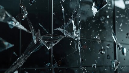 close-up of broken glass texture