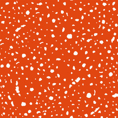 Spotted fly agaric mushroom texture seamless pattern. Amanita spots texture background. Red polka dot print, vector hand drawn illustration.
