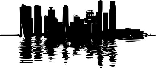 Simple Black Silhouette Skyline of Singapore City, Timeless Elegance