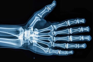 Human adult female right hand bones x-ray image. Medical and anatomy radiography or imagery - obrazy, fototapety, plakaty