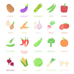 Vegetables color icons with names set