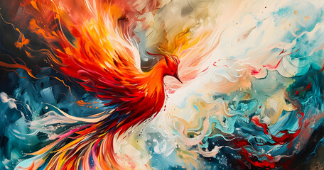 an abstract painting phoenix colorful feather background, 4K Desktop wallpaper	
