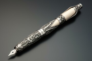 Sleek Silver fountain pen. Nib signature. Generate Ai
