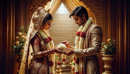 indian wedding couple in traditional attire