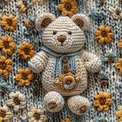 Knitted Teddy bear seamles pattern background - 788621107