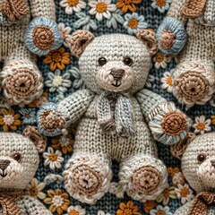 Knitted Teddy bear seamles pattern background - 788621119