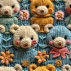 Knitted Teddy bear seamles pattern background - 788621120