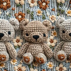 Knitted Teddy bear seamles pattern background