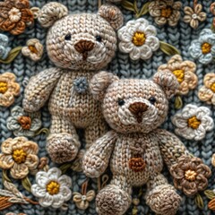 Knitted Teddy bear seamles pattern background - 788621134