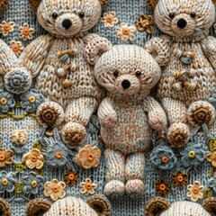 Knitted Teddy bear seamles pattern background - 788621140